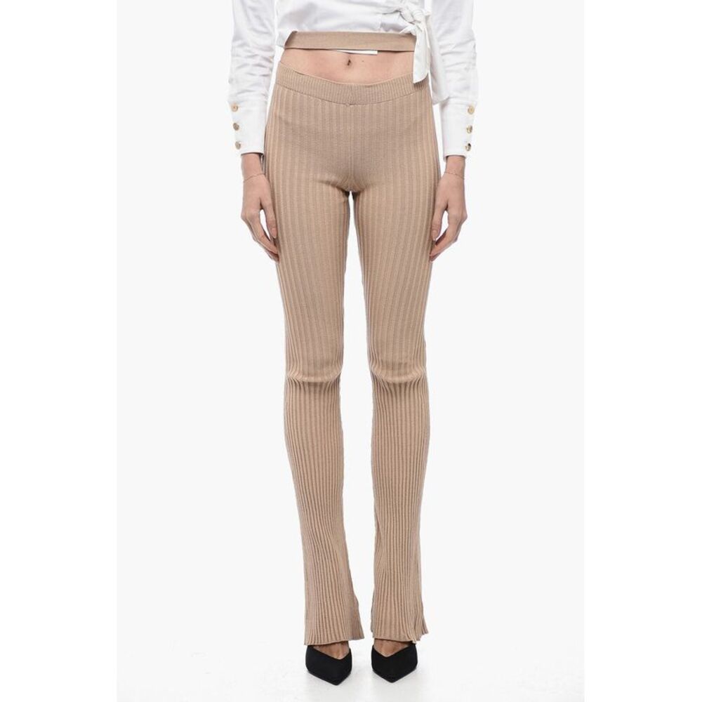 Ribbed Flared Pants with Cut-Out Detail